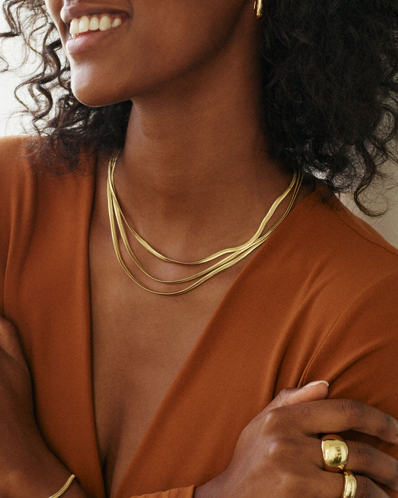 Herringbone Triple Necklace Gold