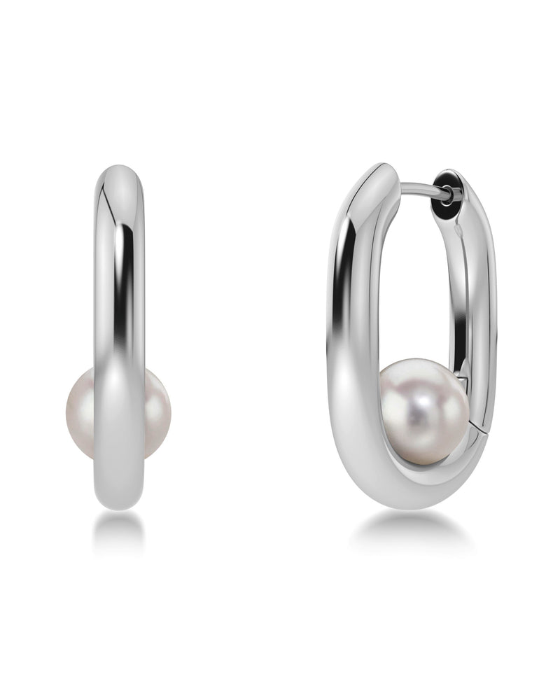 Modernist Pearl Hoops L Steel