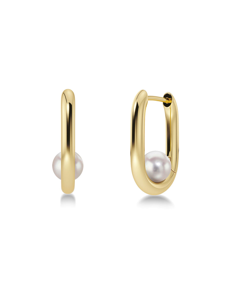 Modernist Pearl Hoops S Gold