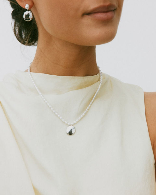 Pearl Signet Necklace Multi Steel