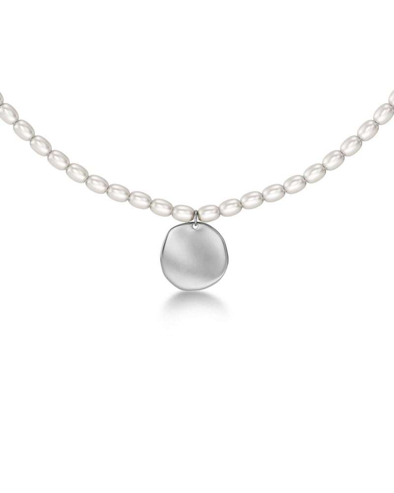 Pearl Signet Necklace Multi Steel