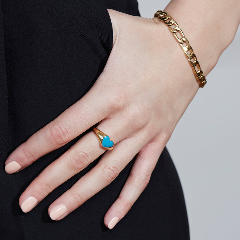SIGNET RING HEART TURQUOISE GOLD