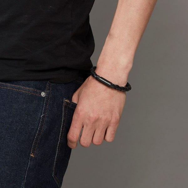 John Men's Leather Bracelet, Black